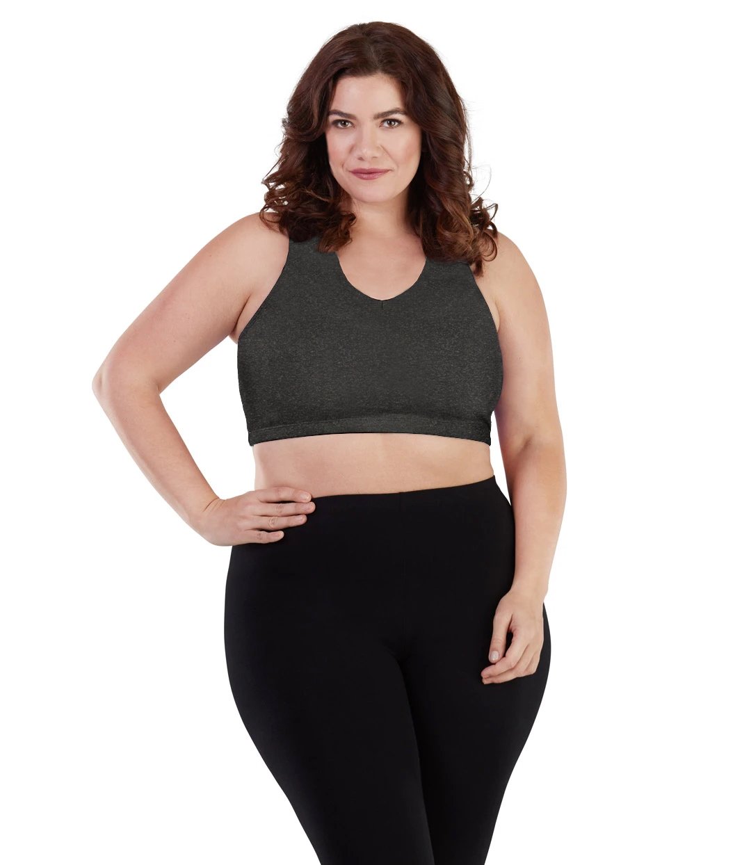 JunoStretch™ V-Neck Bra Top-Intimates Bras-Odki Sport-XL-Heather Charcoal-JunoActive