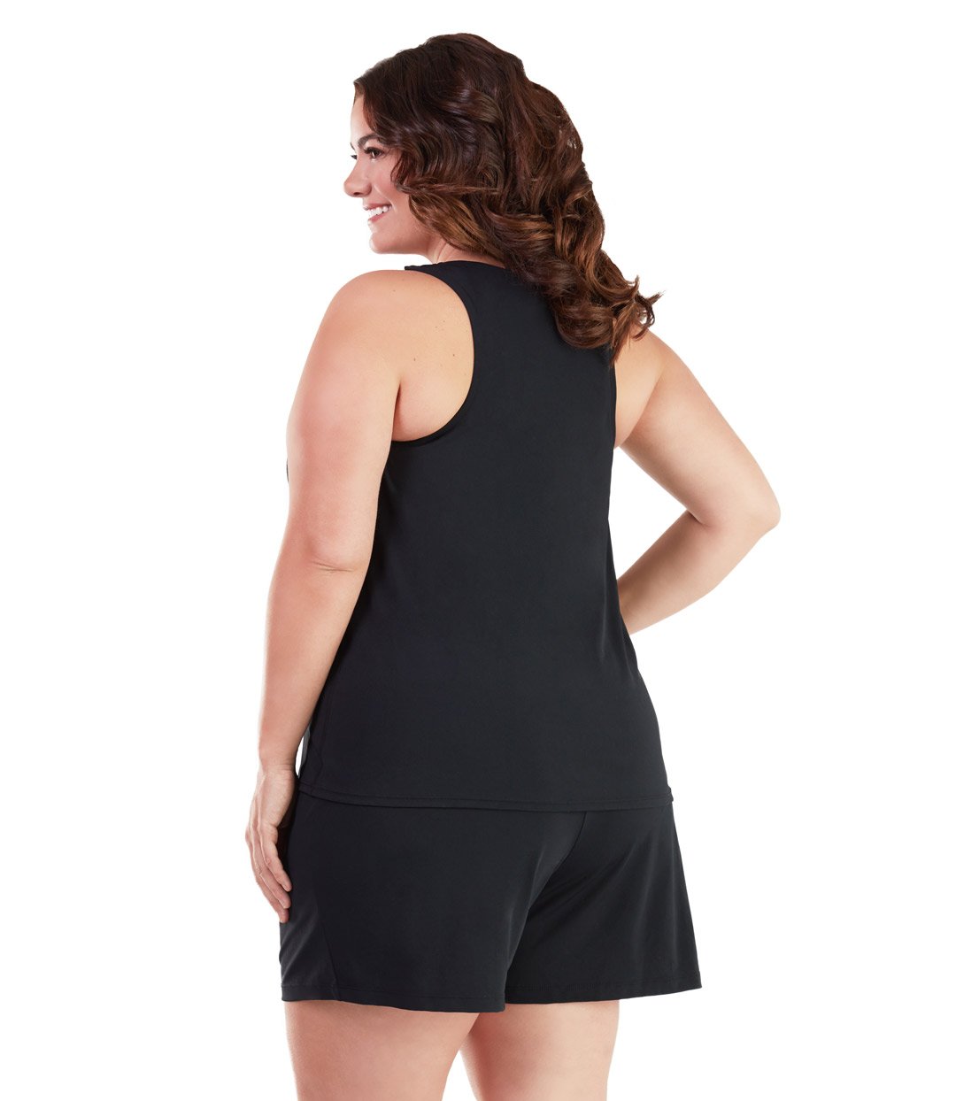 AquaSport™ Tankini Top in Black-Plus Size Swimwear and Swim Separates-SFO Apparel-JunoActive