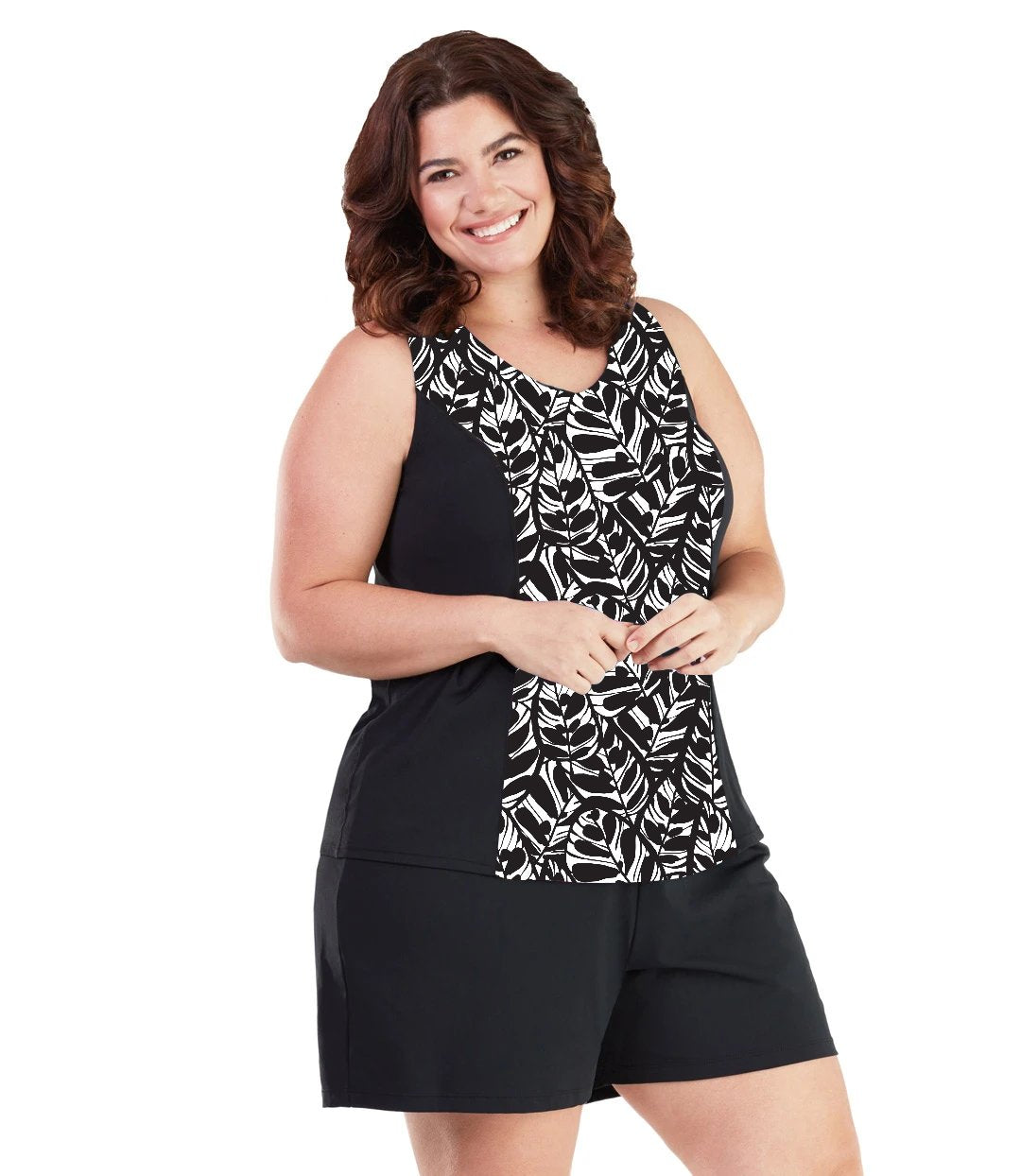 AquaSport Tankini Top in Tropical Black-Swim Tops-SFO Apparel-XL-Tropical Black-JunoActive