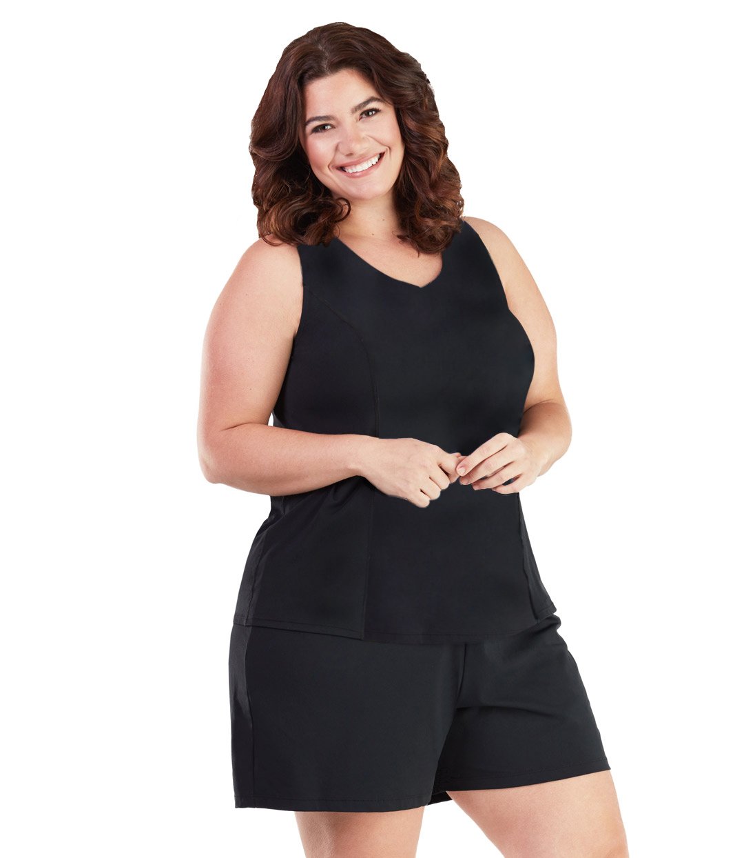 AquaSport™ Tankini Top in Black-Plus Size Swimwear and Swim Separates-SFO Apparel-JunoActive