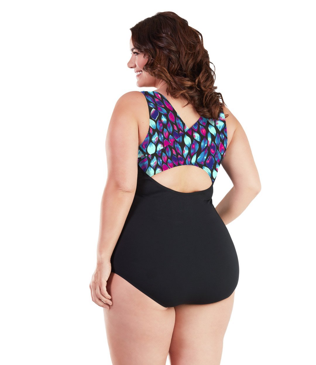 AquaSport Crossback One Piece Swimsuit Mermaid Black-Plus Size Swimwear and Swim Separates-SFO Apparel-JunoActive