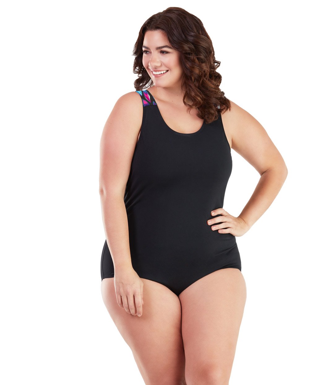AquaSport Crossback One Piece Swimsuit Mermaid Black-Plus Size Swimwear and Swim Separates-SFO Apparel-JunoActive
