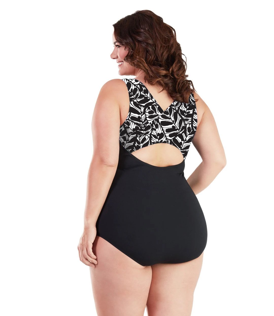 AquaSport Crossback One Piece Swimsuit Tropical Black-Swim One Piece-SFO Apparel-JunoActive