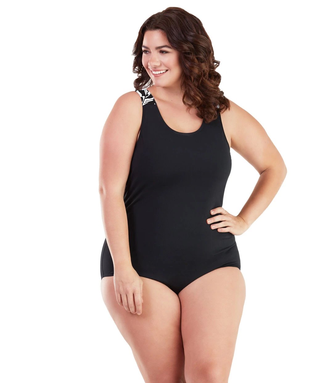 AquaSport Crossback One Piece Swimsuit Tropical Black-Swim One Piece-SFO Apparel-JunoActive