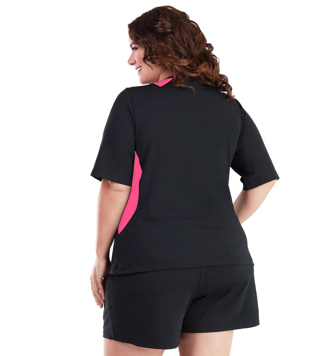 AquaSport Color Block Swim Tee Pink and Black-Swim Tops-SFO Apparel-XL-BLACK/PINK-JunoActive