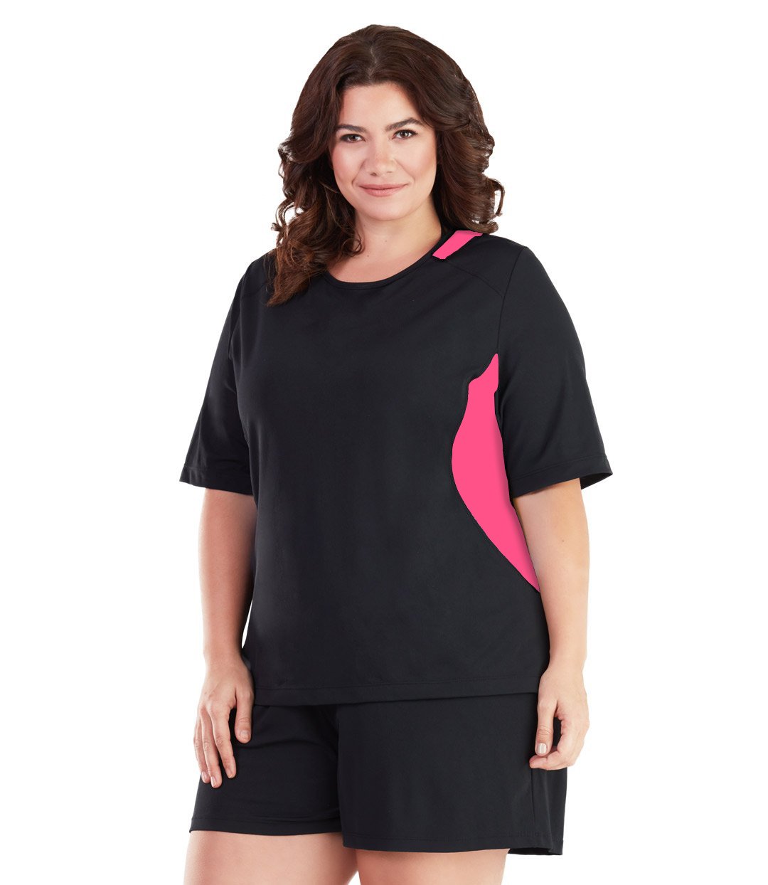 AquaSport Color Block Swim Tee Pink and Black-Swim Tops-SFO Apparel-XL-BLACK/PINK-JunoActive