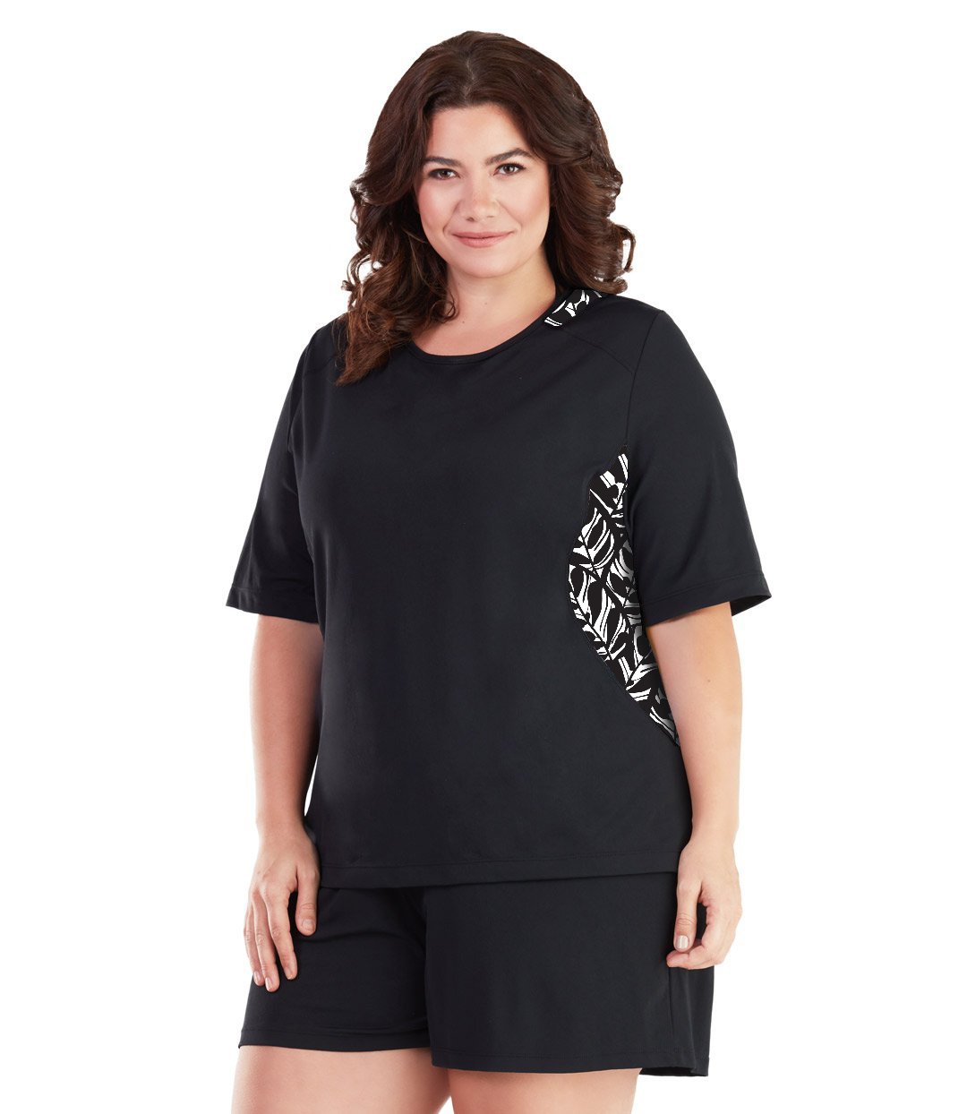 AquaSport Color Block Swim Tee Tropical Black-Swim Tops-SFO Apparel-XL-Tropical Black-JunoActive