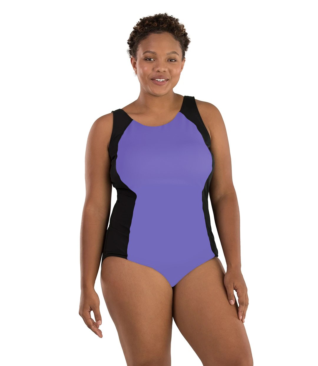 Aquasport Colorblock Tanksuit Purple and Black-Swim One Piece-SFO Apparel-XL-Purple/Black-JunoActive