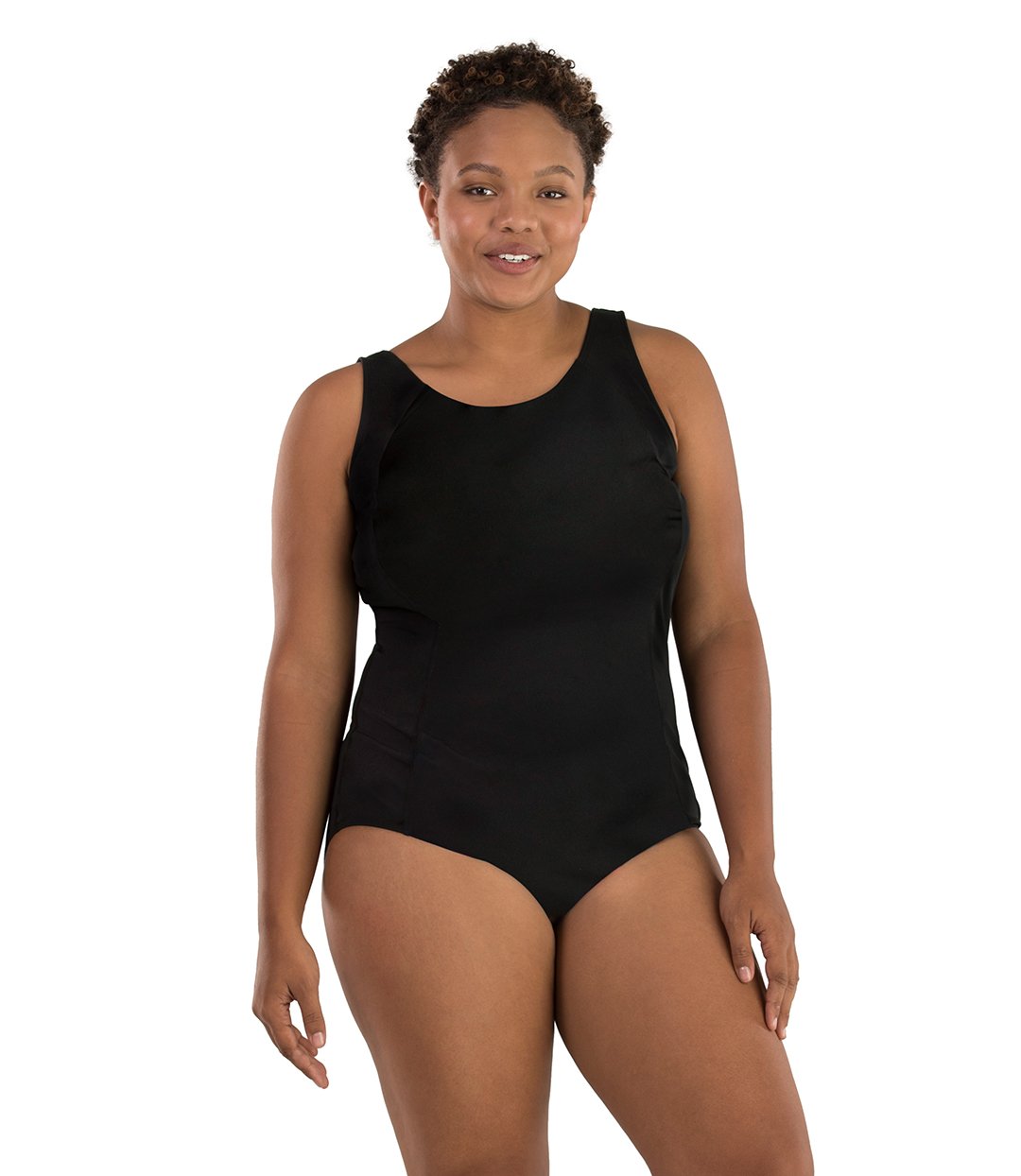 AquaSport™ Princess Seam Tanksuit Black-Plus Size Swimwear and Swim Separates-SFO Apparel-1X-Black-JunoActive