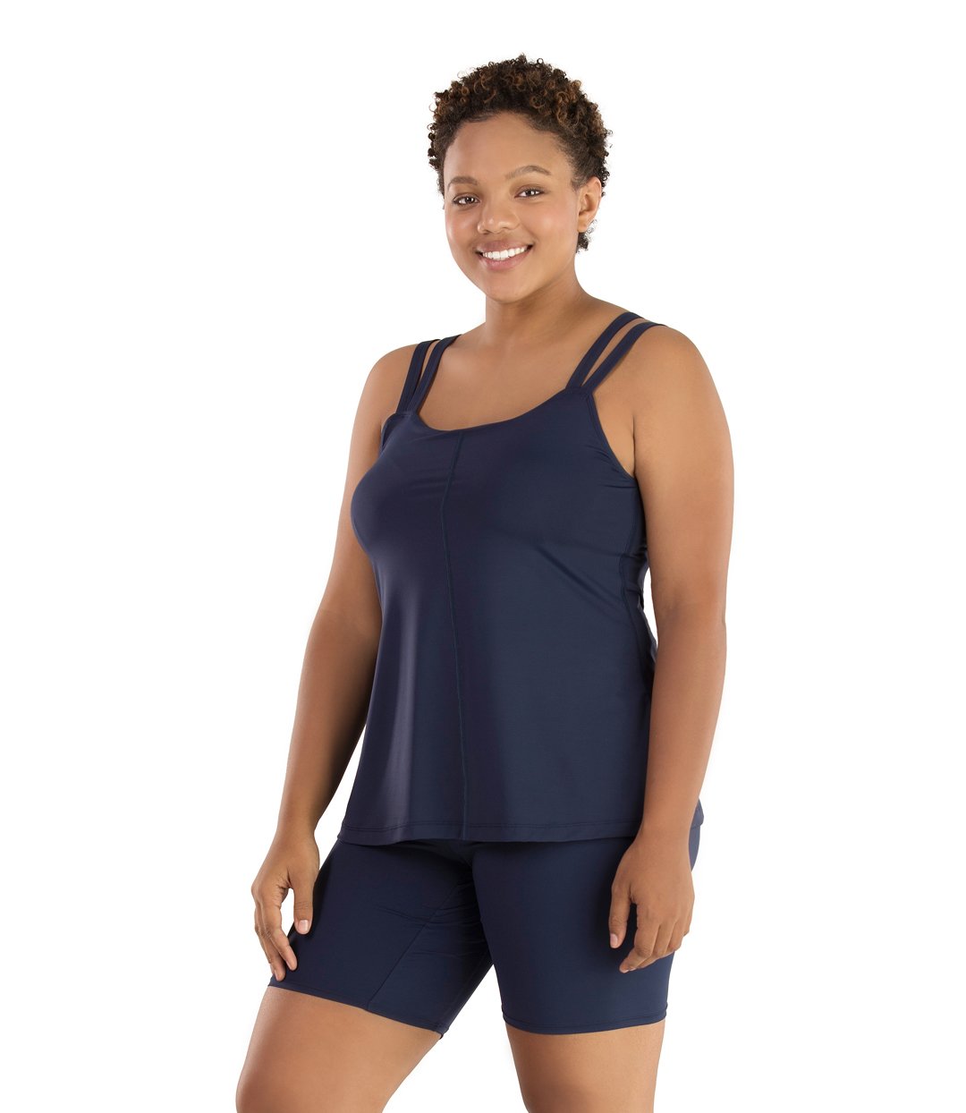 Junowear Hush Strappy Cami with Bra-Plus Size Underwear & Intimates-Hop Wo Trading Co Ltd-1X-NAVY BLUE-JunoActive
